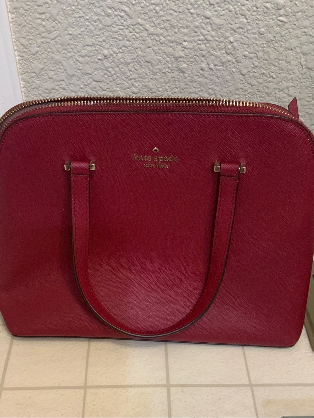kate spade red dome satchel with gold hardware